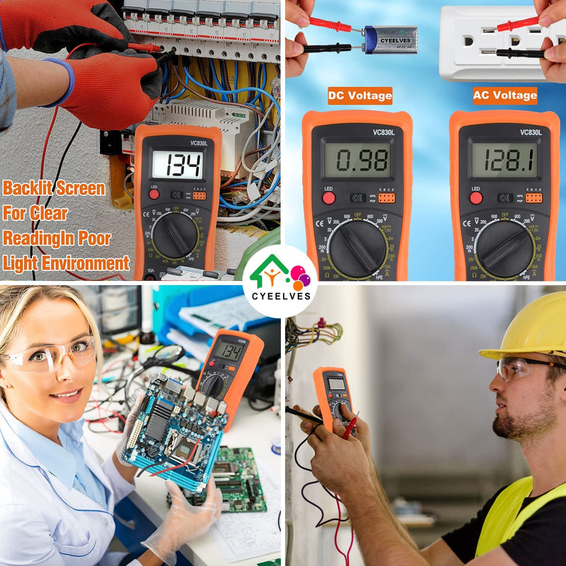 [Australia - AusPower] - Digital Multimeter, Multimeter with AC DC Voltmeter & Ohm Volt Amp Tester, Multifunction Battery Tester, Pocket Meter with Backlight Tests Wire, Voltage Tester Measure Voltage Current Resistance Diode Orange 