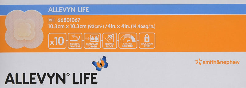 [Australia - AusPower] - Smith+Nephew ALLEVYN Life Wound Dressing, 4"in X 4"in Box of 10 Small 