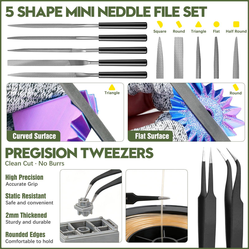 51Pcs 3D Printer Tool Kit with Storage Case, 3D Printing Accessories Including Deburring Tool, Scraper, Wire Knife, Metal Files, Brushes, Hand Drill & Tweezers, Compatible with All FDM 3D Printers