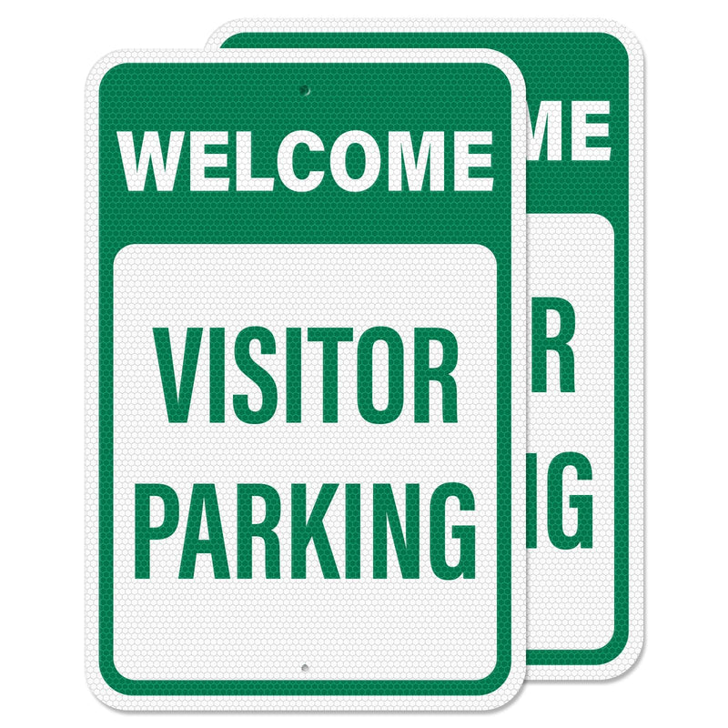 2 Pack Welcome Visitor Parking Sign 18 × 12 Inches High Reflective Weatherproof Aluminum Safety Signage with Pre-Drilled Holes for Home Office Yard Private Driveway