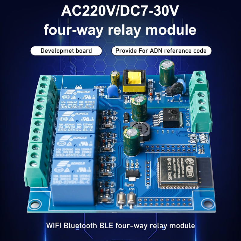ESP 4-Channel Relay Module with ESP-32 WiFi Bluetooth, DC5-30V/AC220V, Development Board for DIY Smart Home & IoT Projects, Easy Programming with Arduino IDE
