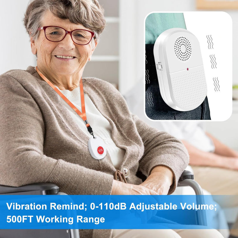 [Australia - AusPower] - Wireless Caregiver Pager Nurse Alert System Smart Call Button for Home/Elderly/Patient Vibration Pager (Include Belt Clip) with 52 Melodies (1 Receiver + 1 Call Button) 