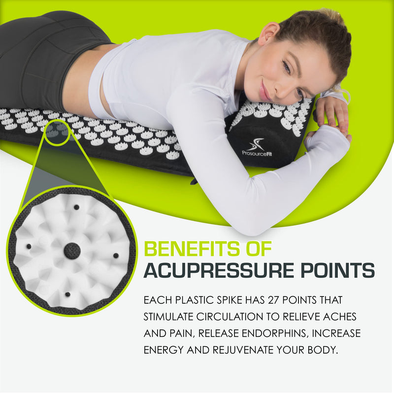 [Australia - AusPower] - ProsourceFit Acupressure Mat and Pillow Set for Back/Neck Pain Relief and Muscle Relaxation Black/White Large 