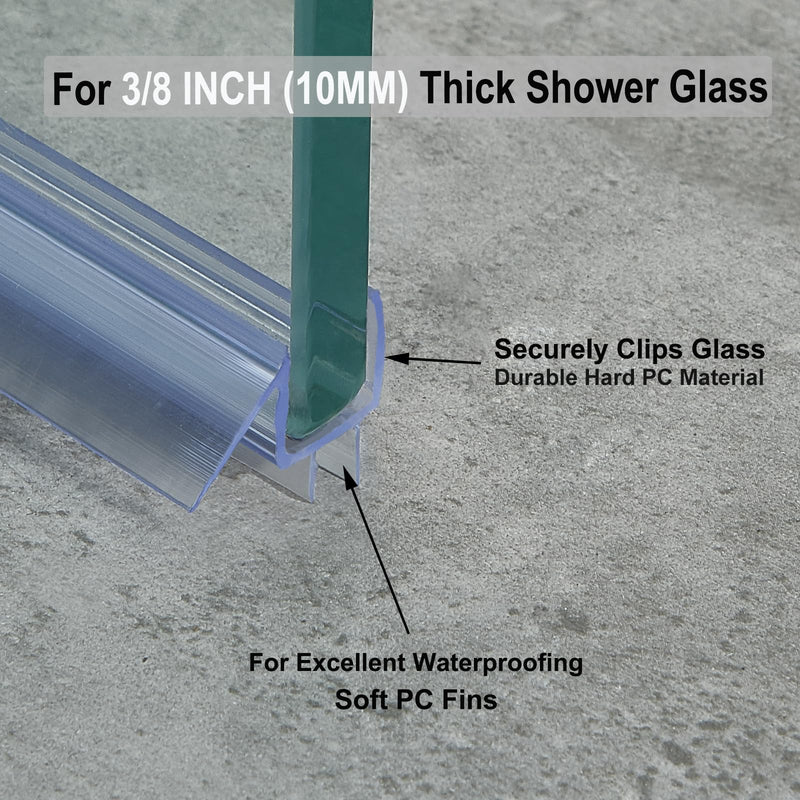 Frameless Shower Door Bottom Seal for 3/8" (10mm) Thick Glass, 36" Long, Clear Vinyl, No Adhesive Required, Stops Leaks Clean 36" Length for 3/8"