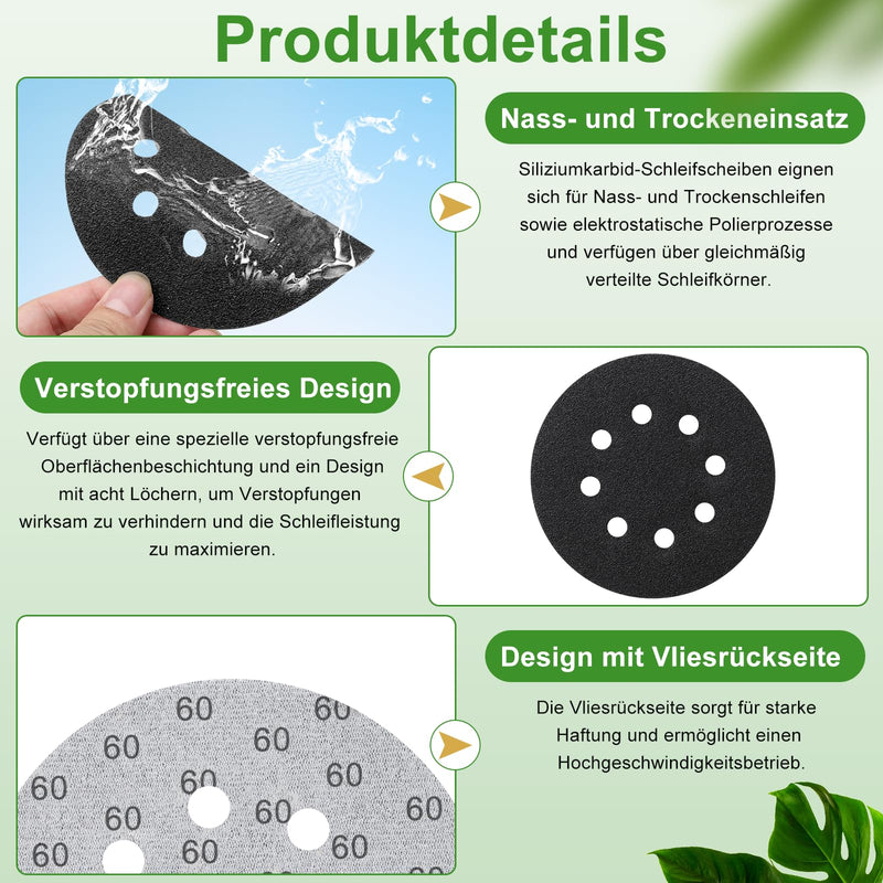 71 Stück Schleifpapier 125mm Klett Set, Trockene und Nasse Schleifscheiben | Körnungen 60/150/240/400/800/1000/1500/2000/3000/5000 Schleifpapier,für Die Verwendung An Automobilen, Metall und Holz