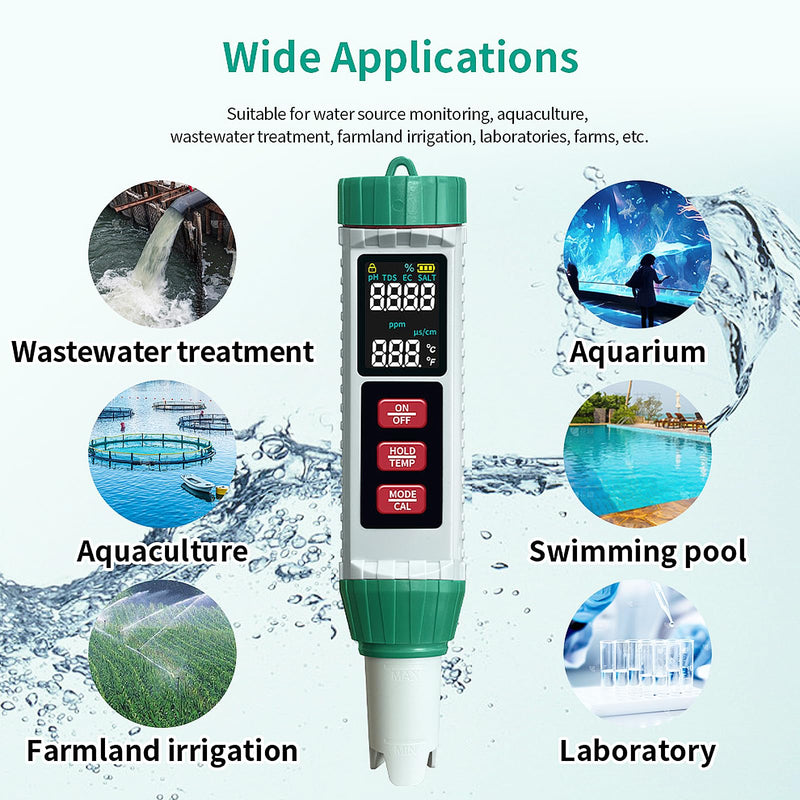 [Australia - AusPower] - Digital Salinity Tester Refractometer Aquarium Salt Tester 6 in 1 Pool Saltwater Tester for Measuring Salinity PPM/PPT, PH, TDS, EC, Temp., Salt Tester for Swimming Pool Hydroponic Marine Aquaculture 