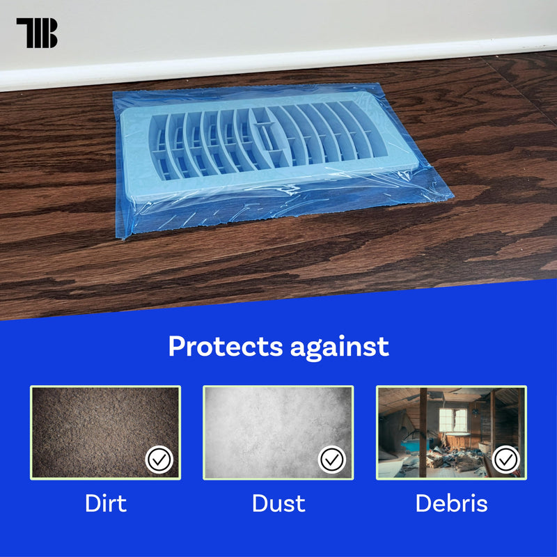 TapeManBlue Vent Cover Film, 12 inch x 200 feet, Perforated for Easy Use, Made in USA, Blue Self Adhesive Protective Film for HVAC Vents and Floor Registers with Clean Removal