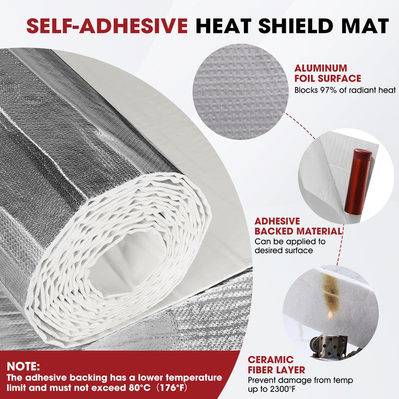 78mil Self-Adhesive 11.6" x 24" Aluminum Foil Heat Shield Mat High Temperature Insulation Heat Reflective Pad 2300℉ Ceramic Fiber Barrier Thermal Material 78mil-11.6" x 24"