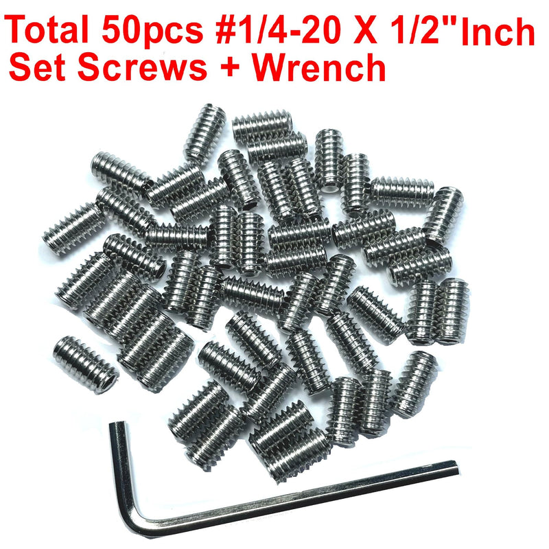[Australia - AusPower] - 50pcs Set Screws 1/4-20 x 1/2" inch 304 Stainless Steel Allen Head Hex Hexagon Socket Set Screws with 1/8" Allen Wrench,Set Grub Screws Hex Allen Head Socket Set Screws.(1/2" Length) 