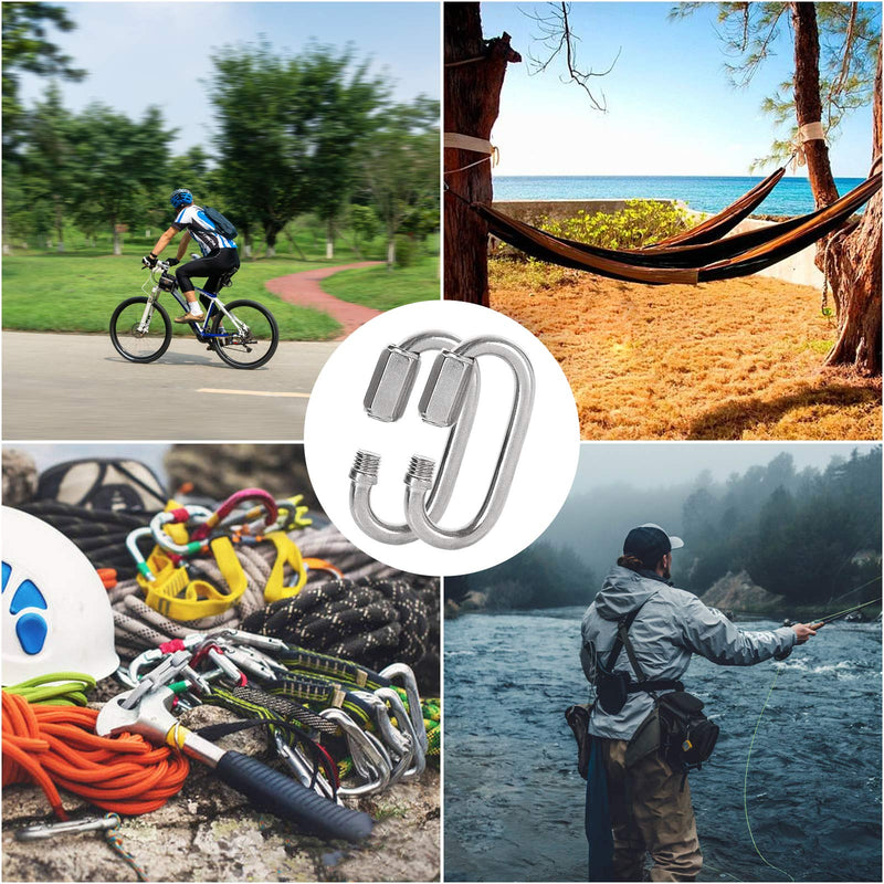 [Australia - AusPower] - 20PCS 1/4 inch Stainless Steel Chain Links, M6 Oval Quick Link Carabiner, Small Threaded Quick Chain Clip, Rope Connector for Camping, Hiking, Swing, Hammocks, Outdoor & Gym - 620lbs Load 