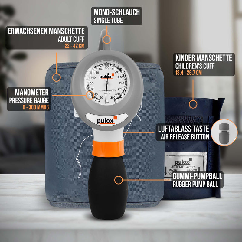 [Australia - AusPower] - Pulox EazyBP Manual Blood Pressure Monitor for Adults & Children with Stethoscope, 2 Cuffs & Case 