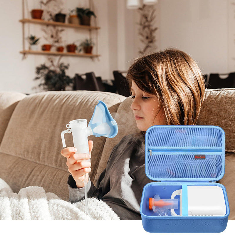 [Australia - AusPower] - Elonbo Hard Case for Smart Digital Nebulizer Machine/Compression Nebulizer for Breathing Treatment, Portable Home Atomizer Travel Bag, Desktop Asthma Inhaler/Spacer Masks Storage Holder, Blue 