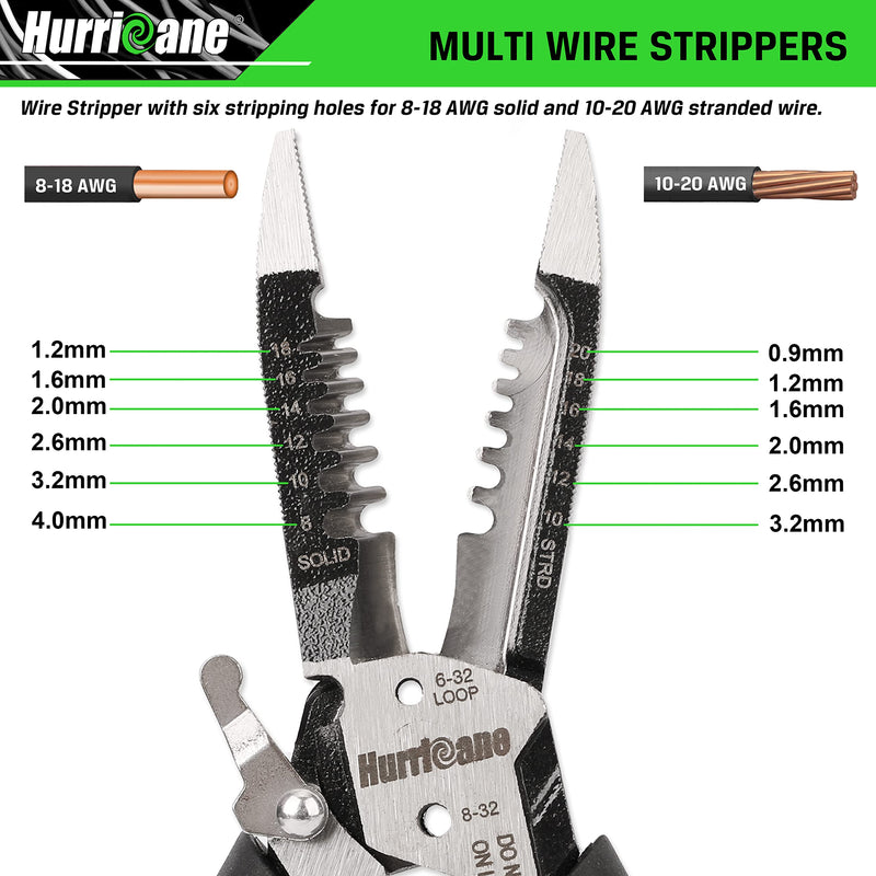 [Australia - AusPower] - HURRICANE 6-in-1 Wire Stripper Tool, Wire Strippers, Crimping Tool, Wire Cutter Stripping Tool, Multifunctional Electrical Pliers for Cable Stripper, Wire Crimper(8-18 AWG Solid, 10-20 AWG Stranded) VX-8WYW-MRM3 