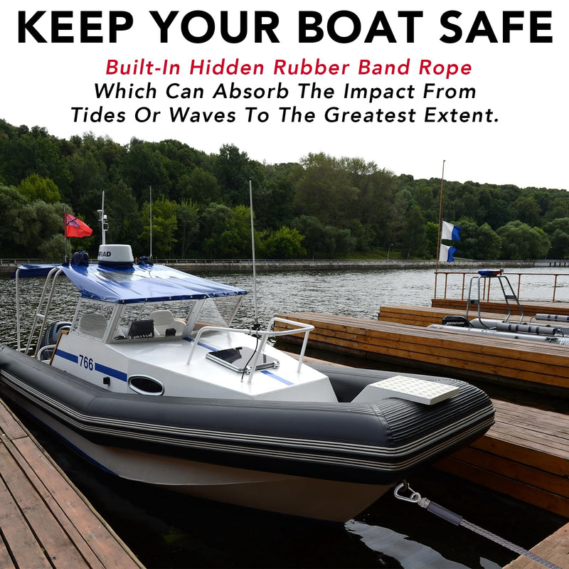 3 Feet Bungee Dock Line Boat Ropes for Docking Line Mooring Rope with Stainless Steel Clip Accessories for Boats 2pcs (Grey, 3Feet) 3 Feet Grey