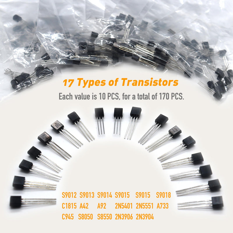 DIYoung 1390 Pieces Electronic Components Kit, with LED Diodes, Metal Film Resistors, Electrolytic Capacitors Package, Ceramic Capacitors, Transistors, Diodes