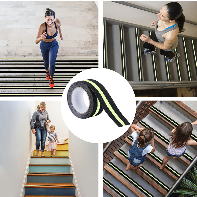 COSIMIXO 2" x 16.5FT Anti Slip Tape with Glow in The Dark Stripe,Premium Grip Tape Non Slip Stair Treads Tape,Non Skid Tape, High Traction Adhesive for Stairs Step Black/Green 2Inch x 16.5Ft