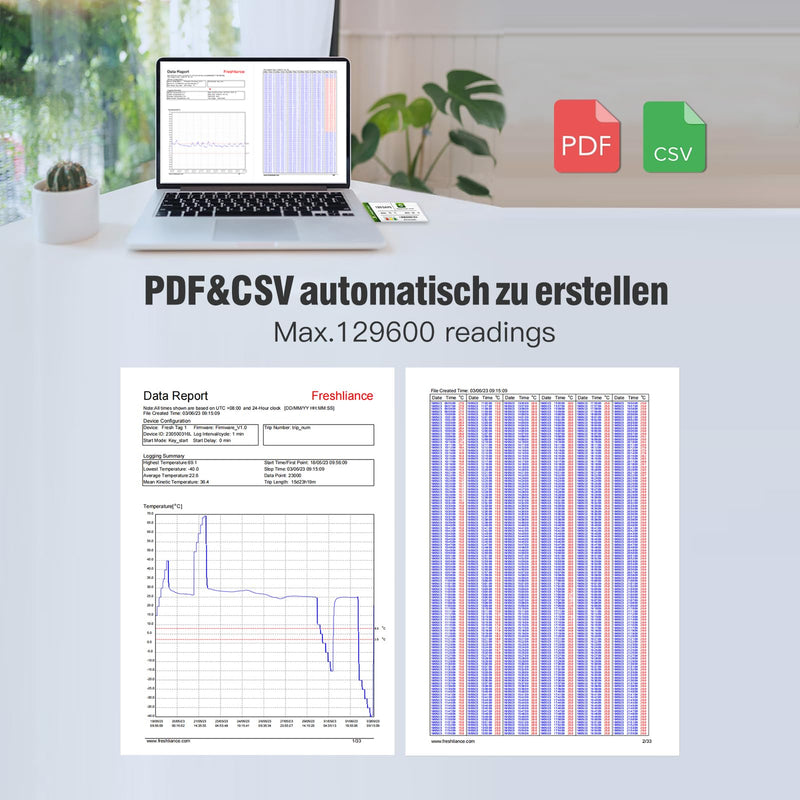 [Australia - AusPower] - Freshliance USB Temperature Data Logger with 30,000 Readings, Disposable Temperature Pen with PDF CSV Reports, High Accuracy 90 Days, 1 Pack Unique Cool Chain, Fresh Tag 1 