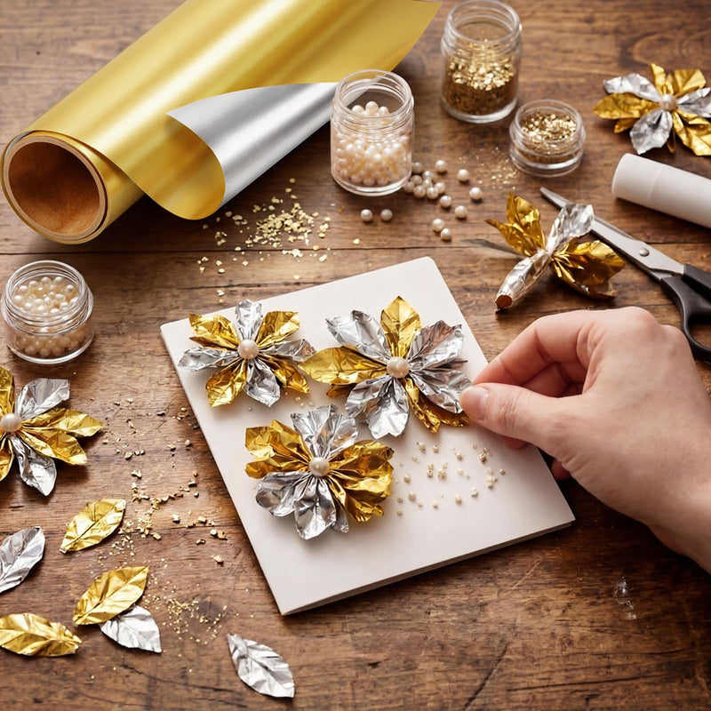Yaocom Double-Sided Aluminum Foil - Gold & Silver, 12"x20ft Thick DIY Craft Sheet for Art Projects, Flowers, Origami, Scrapbooking, Multipurpose Metal Foil