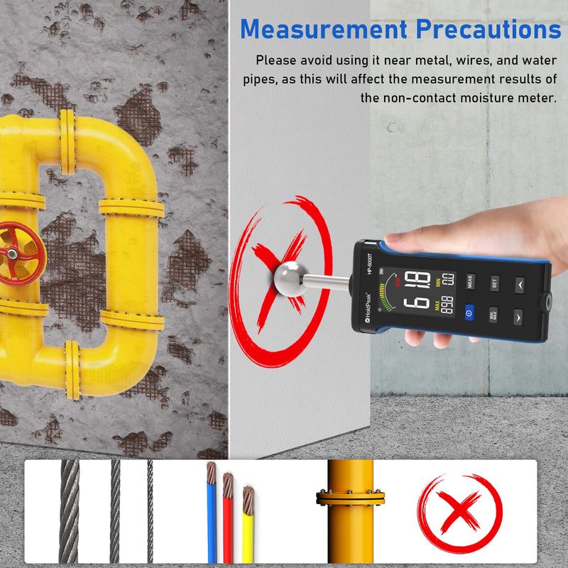 [Australia - AusPower] - HOLDPEAK Pinless Wood Moisture Meter, Non-Destructive Moisture Meter for Wood, Concrete, Floors, Walls, Measuring Depth 20-40mm Digital Moisture Meter with Masonry-Spherical Sensor, Large LCD Display 
