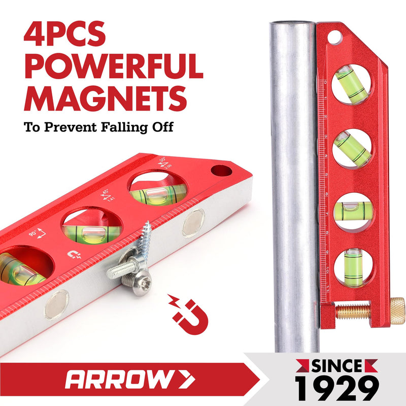 [Australia - AusPower] - ARROW 6.3-Inch Torpedo Level, Magnetic Leveler with 0°/30°/45°/90° Bubbles, Top-view Windows, Aluminium Alloy Frame, Dual Metric and SAE Scales & 17" Large Tool Bag with 36 Multipurpose Pockets 