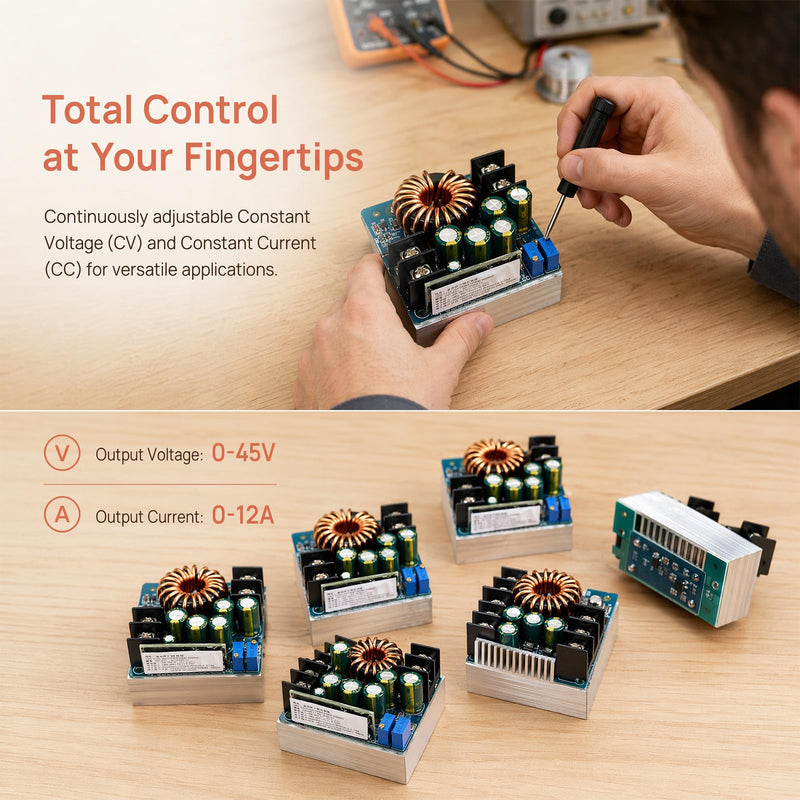 High Power Step Down Converter 400W: Operating and CC Display DC-DC Buck Converter, Voltage and Current Control Adjustable CV/CC Regulator, 0-45V Output Voltage, for Electronics