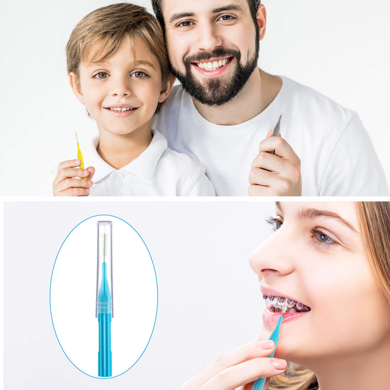 [Australia - AusPower] - 100 Pieces Braces Brush for Cleaner Interdental Brush Toothpick Dental Flossing Head Oral Hygiene Flosser Tooth Cleaning Tool (Light Blue, Yellow, Gray, Purple) Light Blue, Yellow, Gray, Purple 