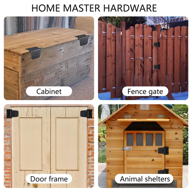 HOME MASTER HARDWARE Self-Closing Gate Kit Black - 3.5 in Spring Tee Hinges 2 Pack + Self-Adjusting Gate Latch 1 Pack