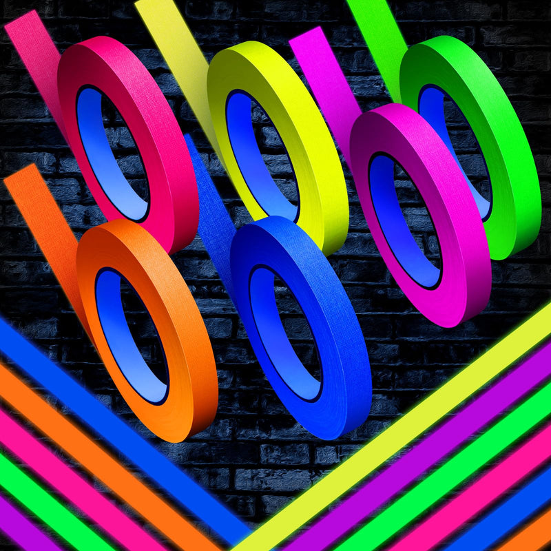 Whaline 6 Colors Neon Gaffer Cloth Tape Fluorescent Rainbow Color UV Blacklight Tapes Neon Duct Reflective Tapes for Party Supplies (0.6 Inch x 120 Ft) 0.6 inch x 120 feet