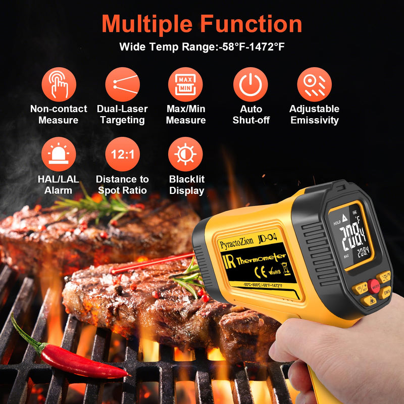 [Australia - AusPower] - Infrared Thermometer Gun -58°F to 1472°F with Backlit Display, Laser Thermometer Temperature Gun with Adjustable Emissivity & Max and Min Measure, Dual Laser Targeting Temp Gun for Cooking, Griddle 