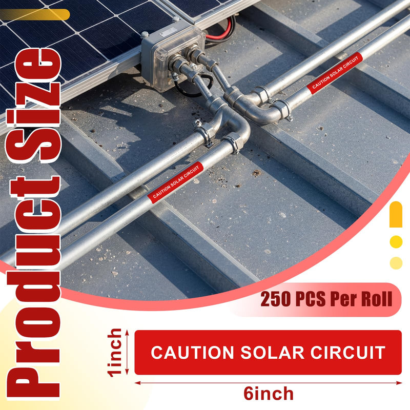 250 Pcs Caution Solar Circuit Stickers - Pv Safety Warning Labels Photovoltaic System Safety Vinyl Sign for Solar Installers