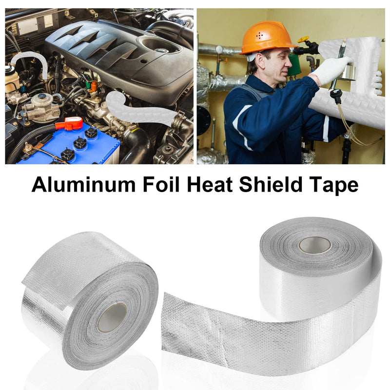 Zonon 2 Rolls Aluminum Foil Tape Heat Shield Tape Barrier Adhesive Reflective Fiberglass Thermal Insulation Reflective Material High Temp Protection(Silver,2 Inch X 100 ft) 2 Inch X 100 ft Silver