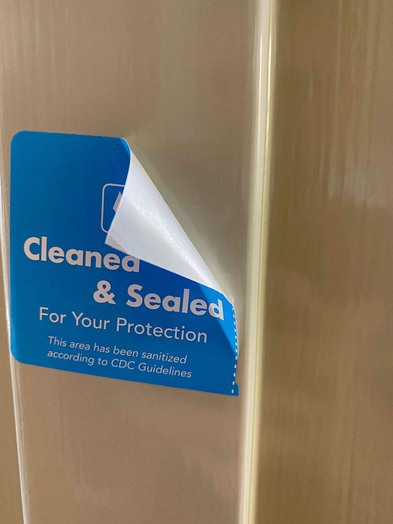 Cleaned and Sealed Tamper Seal Labels Blue 2 x 4 Inch 500 Total Labels Tamper Evident Tape for Hotels, House, & Car Rentals, White Plastic Permanent Adhesive, Tape Indicates Cleanliness & Security