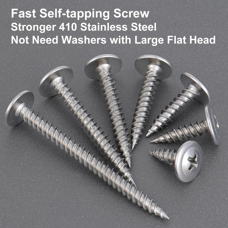 [Australia - AusPower] - 125Pcs #8 x 1-1/2 Inch Wood Screws Phillips Modified Truss Head Stainless Steel 410 Quick Metal Self Tapping Screws 