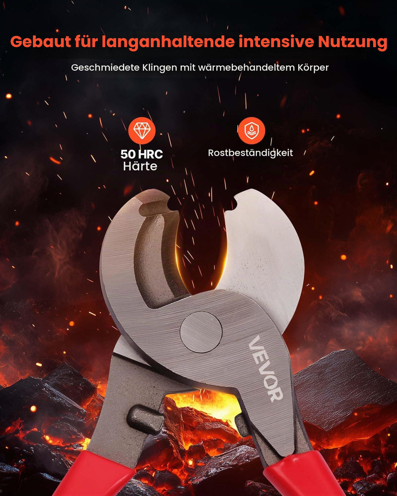 VEVOR High Performance Cable Cutter, 235mm Compact Size with Forged Blades and PVC Coated Handles, for 4/0 AWG Aluminium, 2/0 AWG Soft Copper and 100 Pair 24AWG Communication Cables TYP 4