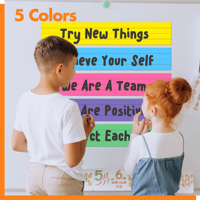 [Australia - AusPower] - 10 Pack Magnetic Sentence Strips, 5 Colors Ruled Writing Strip Dry Erase Sentence Learning Strip for School, Office, Classroom Supplies (Yellow/Pink/Blue/Green/Purple, 17 x 3) Color 