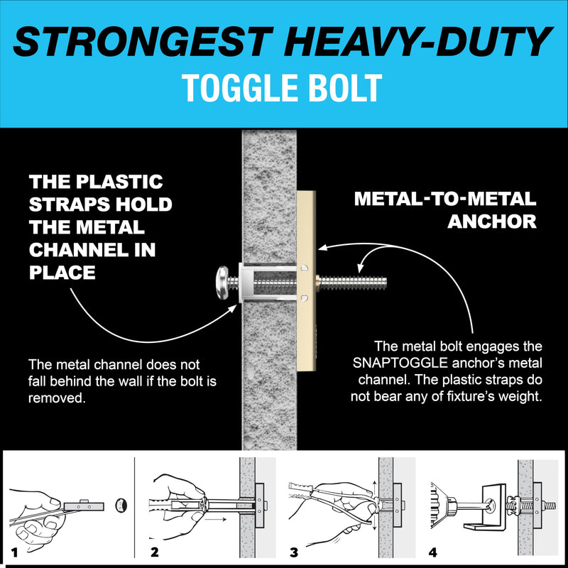 TOGGLER SNAPTOGGLE BM5 Toggle Anchor, Zync Alloy, Made in US, 3/8" to 2-1/2” Grip Range (Pack of 50) No Bolts or Drill Bit Included