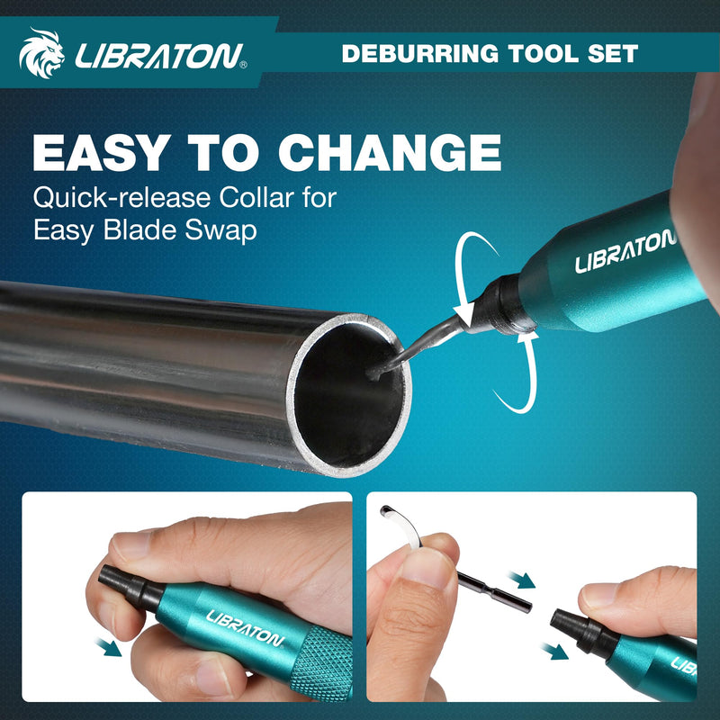 [Australia - AusPower] - LIBRATON Deburring Tool, Countersink Hand Reamers, with 10 HSS Blades, 360 Degree Swivel Hand Debur Tool for Metal, Resin, PVC, Copper, Plastic, 3D Printing, Wood, Deburring & Chamfering Reamer Tool 