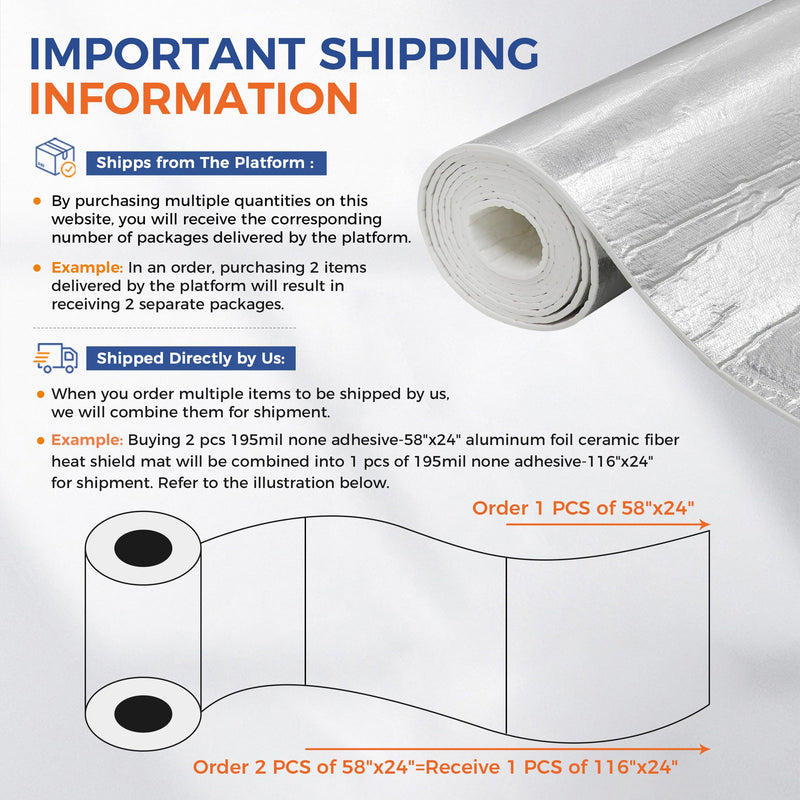 Automotive High Temperature Resistant Heat Shield Mat Aluminum Foil Ceramic Fiber Material Up to 2300℉ for Thermal Protection(None-Adhesive-195mil-15 x 24") 195mil-15"x24"