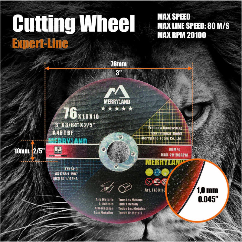 [Australia - AusPower] - Merryland Expert Line E13011022-25 Cutting Disc 76 x 1.0 mm Thin Flex Disc Straight Pack of 25 Metal Stainless Steel Steel 76 x 1.0 all metals, 25 pieces 