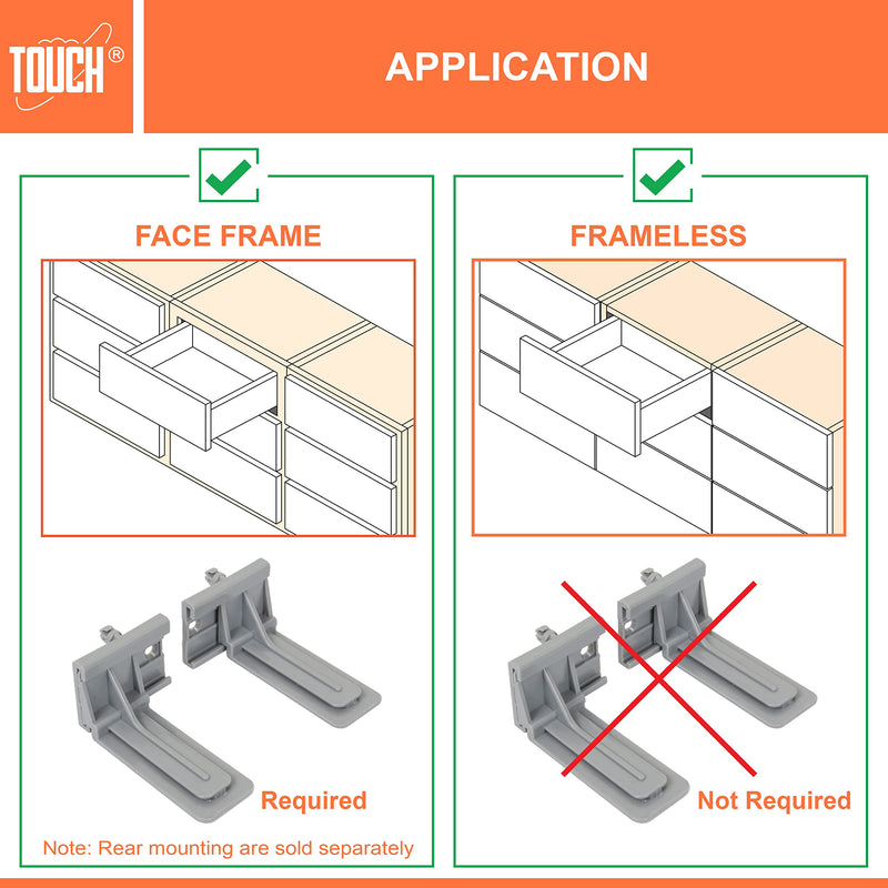 [Australia - AusPower] - TOUCH Rear Mounting (5 Pairs, 10 Pcs) for Undermount Soft-Close Drawer Slides Socket, Drawer Track Back Mount Brackets for Face Frame Cabinets Drawer Gildes Rear Mount 5.0 