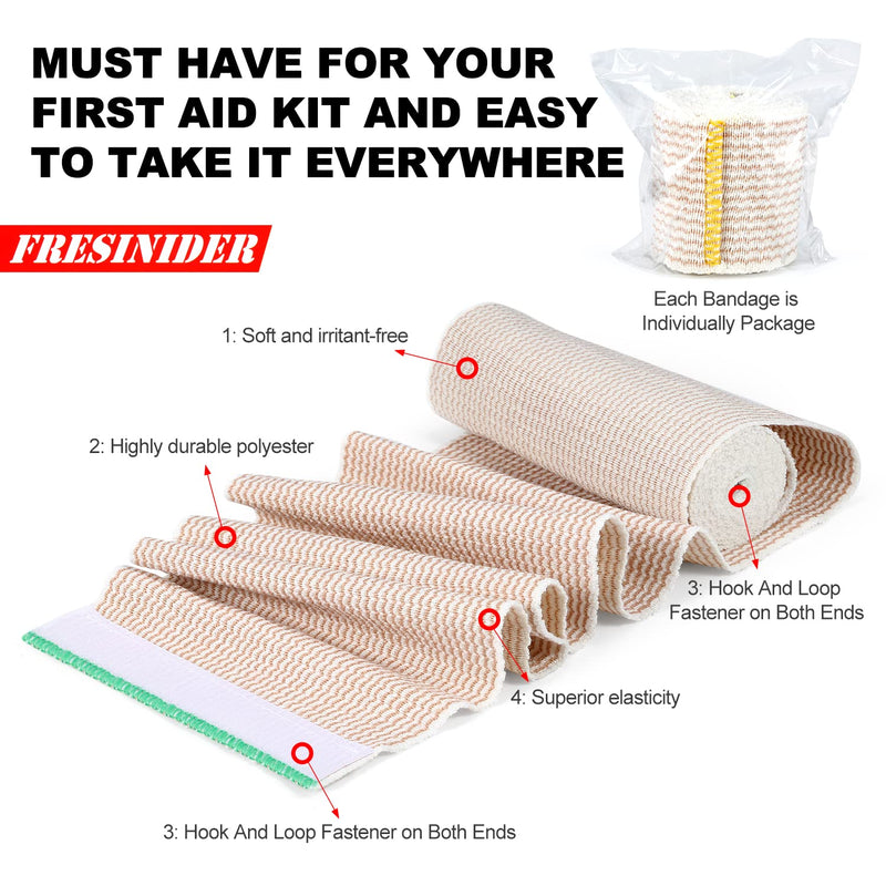 [Australia - AusPower] - Premium Elastic Bandage Wrap, 6 pack 4" Cotton Latex Free Compression Bandage Wrap with Touch Closure at Both Ends, Support & First Aid for Sports, Medical, and Injury Recovery 4" 