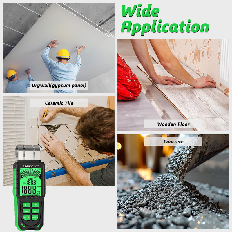 [Australia - AusPower] - RDINSCOS Pinless Moisture Meter for Wood, Cement, Floors, Drywall, Concrete and Plaster – Non-Invasive Digital Damp Detector with 40mm Depth, REF Mode, Backlit LCD, for Home and Professional Use MT75 