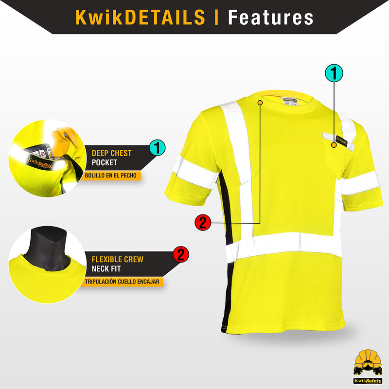 KwikSafety - Charlotte, NC - Operator Short Sleeve Safety Shirt [Solid Reflective Tape] Class 2 ANSI OSHA Compliant X-Large Basic Tape | Yellow