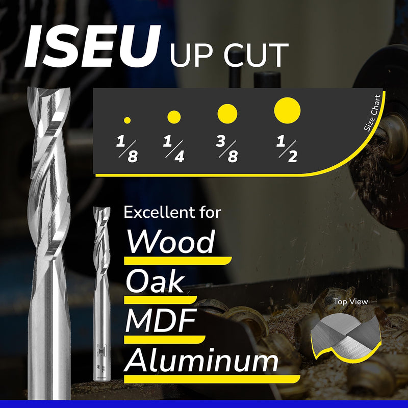 [Australia - AusPower] - SPEED TIGER Carbide Spiral Router Bits Up Cut - ISEU1/4” Diameter, 1” Cutting Length, 2-1/2"OVL (1 Piece, 1/4") - for Wood, Oak, MDF, Aluminum – Mill Bits Sets for DIYers & Professionals 1/4 in 