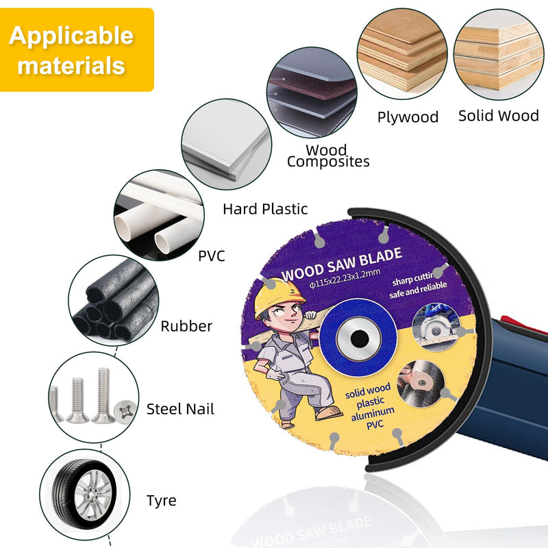 [Australia - AusPower] - 2 Pieces Saw Blade for Angle Grinder Cutting Disc Wood Flex Disc 115 mm Angle Grinder Multi Wheel Cutting Disc Carbide Flex Disc for Wood, Plywood, Rubber, Plastics, for Woodworking 