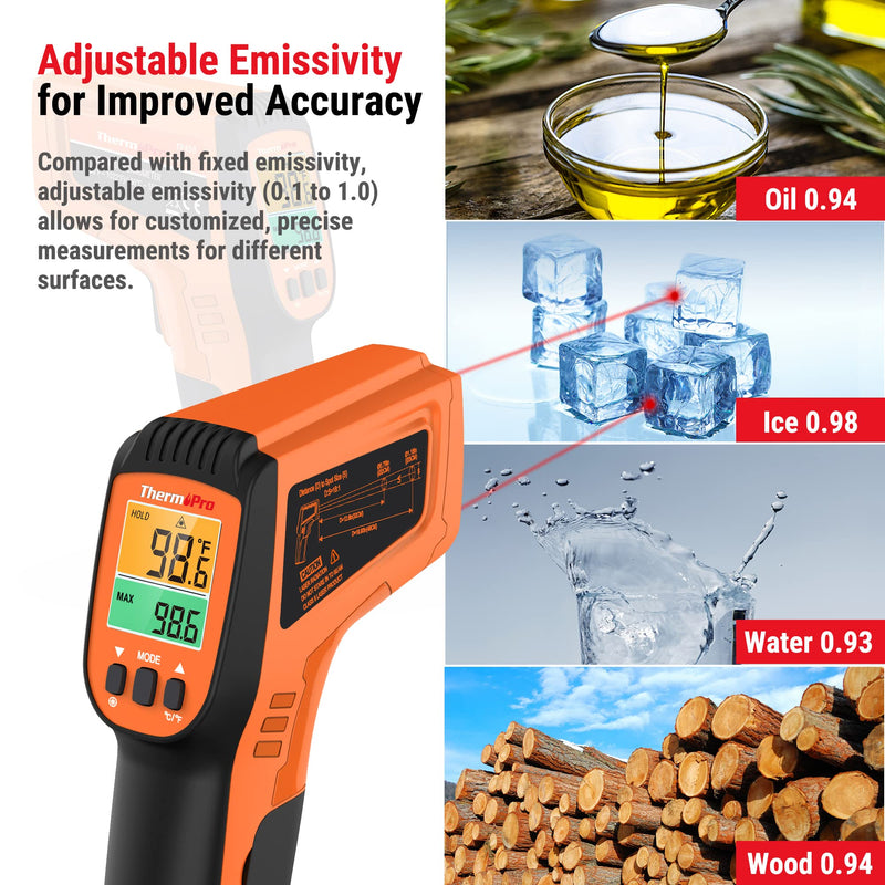 [Australia - AusPower] - ThermoPro TP450 Dual Laser Temperature Gun for Cooking, Digital Infrared Thermometer Plus Instant Read Meat Thermometer Digital - TempPro ±0.9°F Pro-acurite Waterproof Food Thermometer for Cooking 