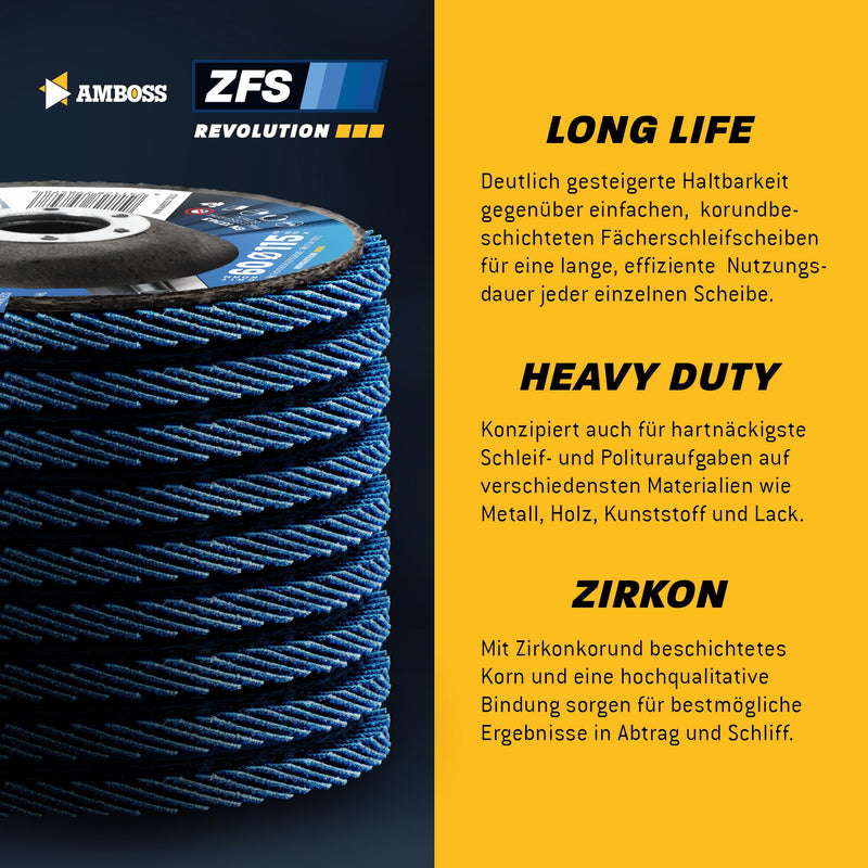 [Australia - AusPower] - Amboss Werkzeuge ZFS Serrated Disc Set Diameter 125 mm K41-120 (2 Pieces) for Steel/Stainless Steel Polishing Deruster, Fillet Seam Grinding, Blue Angle Grinder, Professional Zircon Grinding Mop Diameter: 125 mm ZFS sanding discs set of 8. 