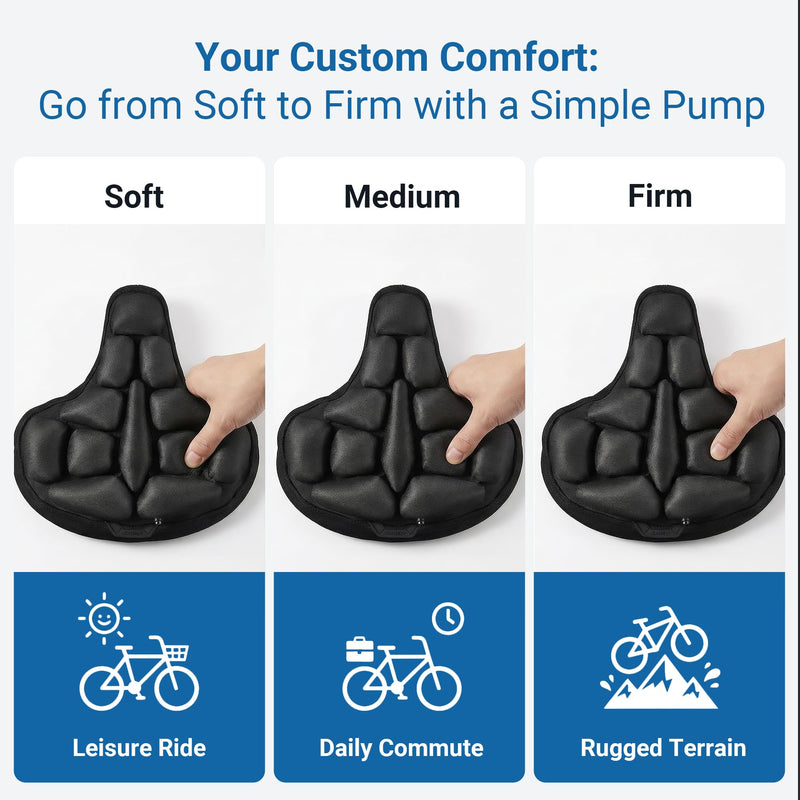 [Australia - AusPower] - DAWAY F1 3D Inflatable Air Bike Seat Cushion Cover – Large, Wide Bike Saddle Cover, Shock-Absorbing & Breathable Adjustable Comfort Pad for Peloton, Indoor, Road, Mountain, Outdoor Bikes & Commuting 