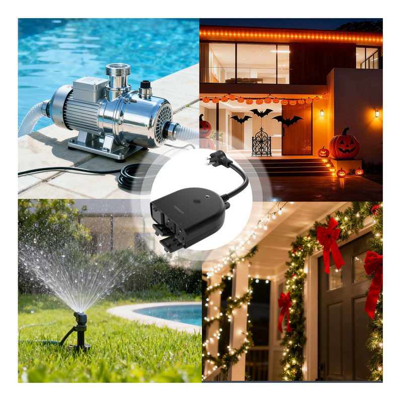 TESSAN Outdoor Smart Plug Waterproof, 2.4GHz WiFi Only, 15A/1875W Heavy Duty, 3 Individual Sockets Compatible with Alexa Google Home, Remote Control Timer Frosted Black