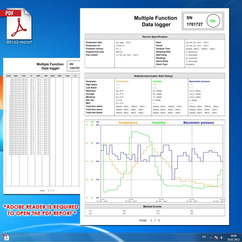 TEKCOPLUS Temperature Data Logger,USB Temperature Humidity Logger Play Generate Plug for Temperature, Humidity and Atmospheric Pressure with Built-in Software to Generate PDF and Excel Reports